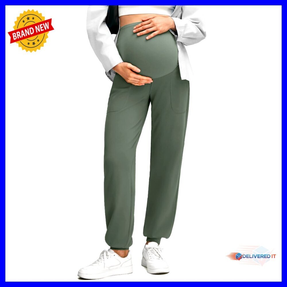 Maternity Joggers with Pockets, Stretchy Workout Pants, Over Belly